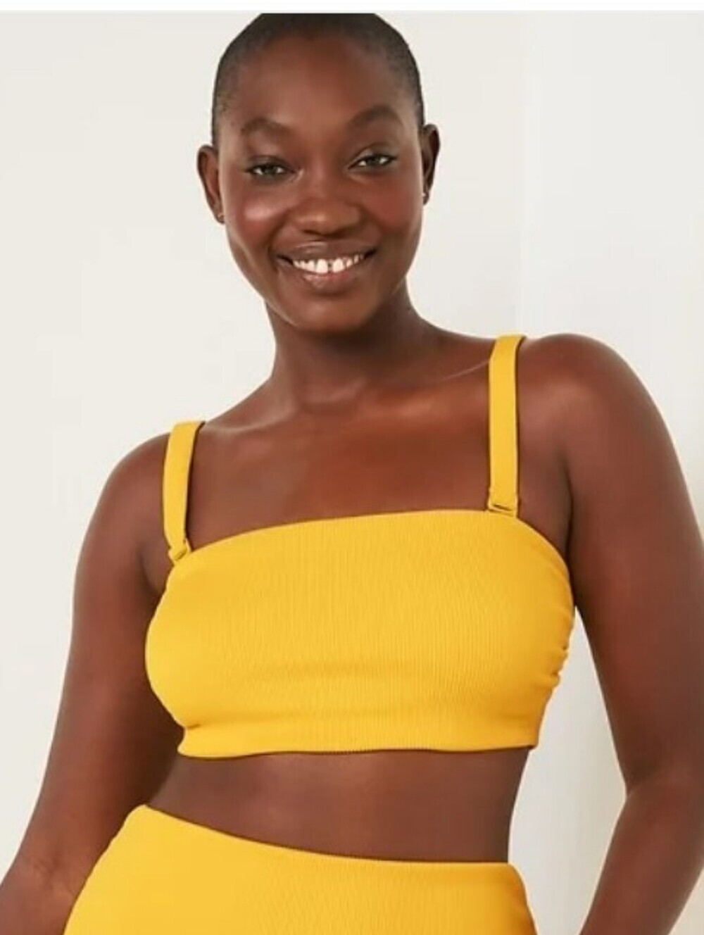 Old Navy Textured Rib Bandeau Swim Top Yellow Size M Padded Beach Summer New